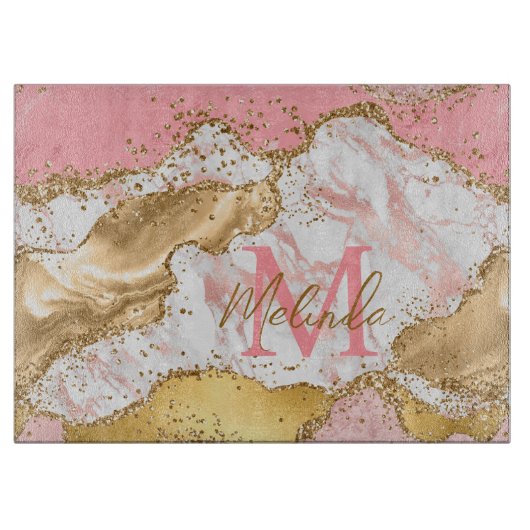 Goud en Roze Sequins Agaat Snijplank (Voorkant)