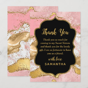 Goud en Roze Sequins Agaat Sweet Sixteen Bedankkaart