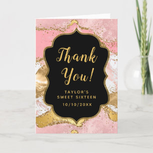 Goud en Roze Sequins Agaat Sweet Sixteen Bedankkaart