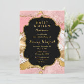 Goud en Roze Sequins Agaat Sweet Sixteen Kaart (Staand voorkant)