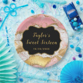 Goud en Roze Sequins Agaat Sweet Sixteen Papieren Bordje (Feest)