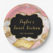 Goud en Roze Sequins Agaat Sweet Sixteen Papieren Bordje (Voorkant)