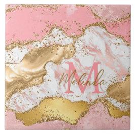 Goud en Roze Sequins Agaat Tegeltje