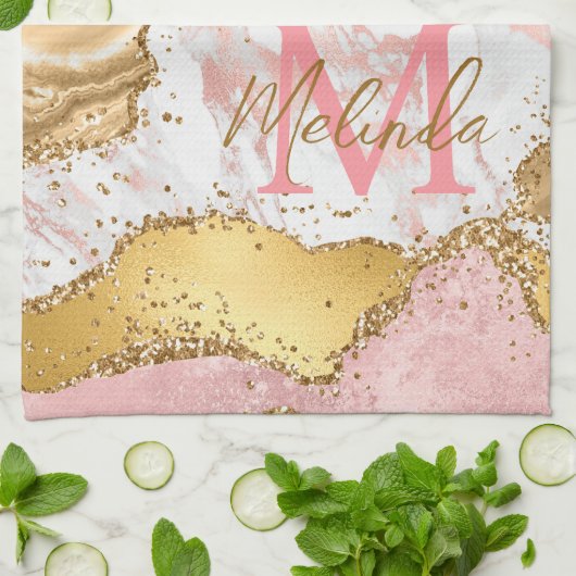 Goud en Roze Sequins Agaat Theedoek (Gevouwen)