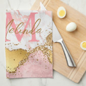 Goud en Roze Sequins Agaat Theedoek (Quarter Fold)