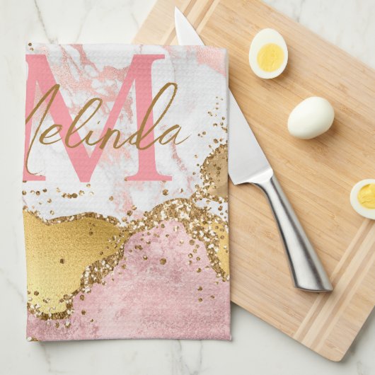 Goud en Roze Sequins Agaat Theedoek (Quarter Fold)