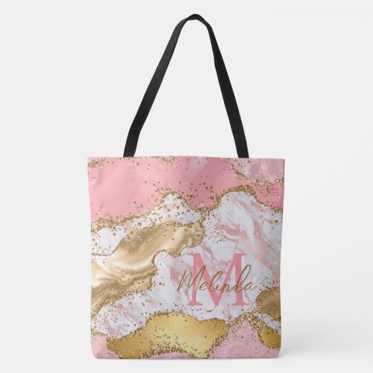 Goud en Roze Sequins Agaat Tote Bag (Voorkant)