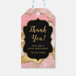 Goud en Roze Sequins Agaat Verjaardag Dank u Cadeaulabel