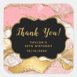 Goud en Roze Sequins Agaat Verjaardag Dank u Vierkante Sticker