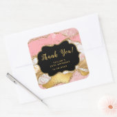 Goud en Roze Sequins Agaat Verjaardag Dank u Vierkante Sticker (Envelop)