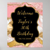 Goud en Roze Sequins Agaat Verjaardag Welkom Poster (Voorkant)