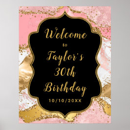 Goud en Roze Sequins Agaat Verjaardag Welkom Poster
