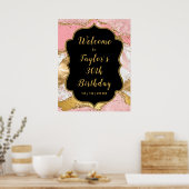 Goud en Roze Sequins Agaat Verjaardag Welkom Poster (Keuken)