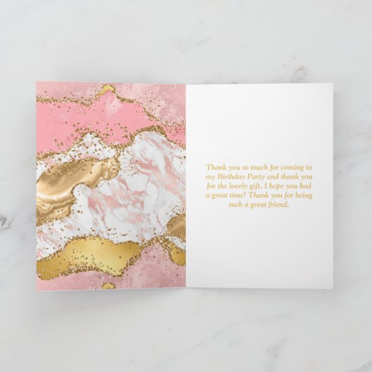 Goud en roze sequins Agate Birthday Bedankkaart (Binnen)