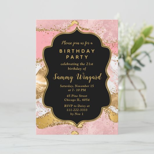 Goud en roze sequins Agate Birthday Kaart (Staand voorkant)