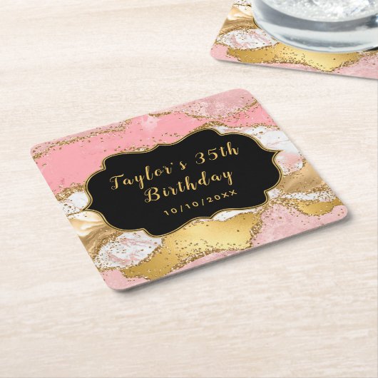 Goud en roze sequins Agate Birthday Kartonnen Onderzetters (Schuin)