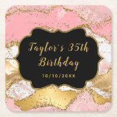 Goud en roze sequins Agate Birthday Kartonnen Onderzetters (Voorkant)