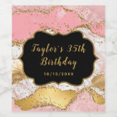 Goud en roze sequins Agate Birthday Wijn Etiket (Enkel label)