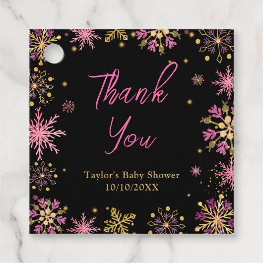 Goud en Roze Sneeuwvlokken Baby shower Dank U Bedankjes Labels (Voorkant)