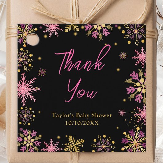 Goud en Roze Sneeuwvlokken Baby shower Dank U Bedankjes Labels