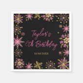 Goud en Roze Sneeuwvlokken Verjaardagsfeest Servet (Voorkant)