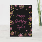 Goud en roze Snowflakes Happy Birthday Kaart (Voorkant)