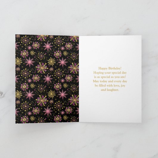 Goud en roze Snowflakes Happy Birthday Kaart (Binnen)