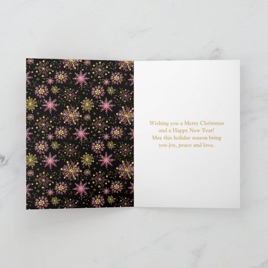 Goud en roze snowflakes, prettig kerstfeest feestdagen kaart (Binnen)