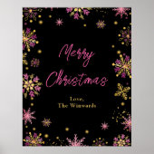Goud en roze snowflakes, prettig kerstfeest poster (Voorkant)