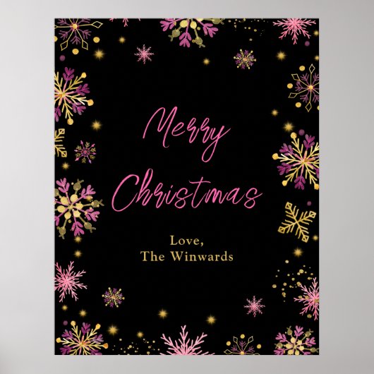 Goud en roze snowflakes, prettig kerstfeest poster (Voorkant)
