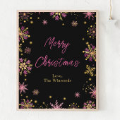 Goud en roze snowflakes, prettig kerstfeest poster