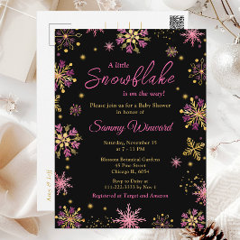 Goud en roze Snowflakes WinterBaby shower Briefkaart