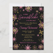 Goud en roze Snowflakes WinterBaby shower Kaart (Voorkant)