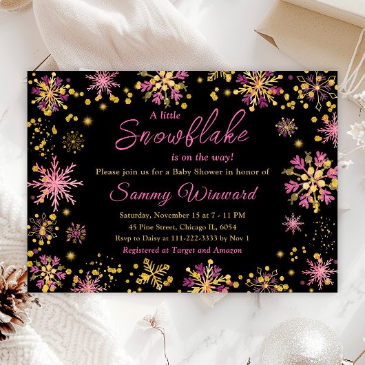 Goud en roze Snowflakes WinterBaby shower Kaart