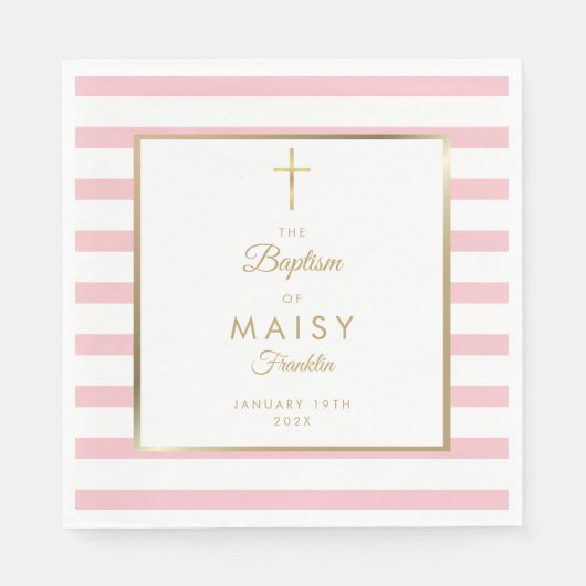 Goud en roze streep Doop Doopfeest Servet (Voorkant)