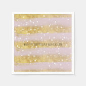 Goud en Roze Strepen Bokeh Confetti Servetten (Voorkant)