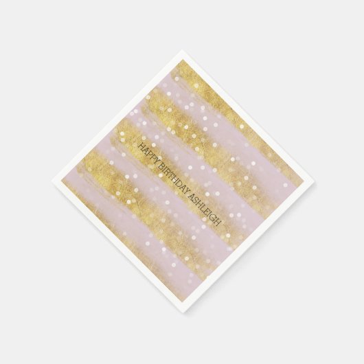 Goud en Roze Strepen Bokeh Confetti Servetten (Hoek)