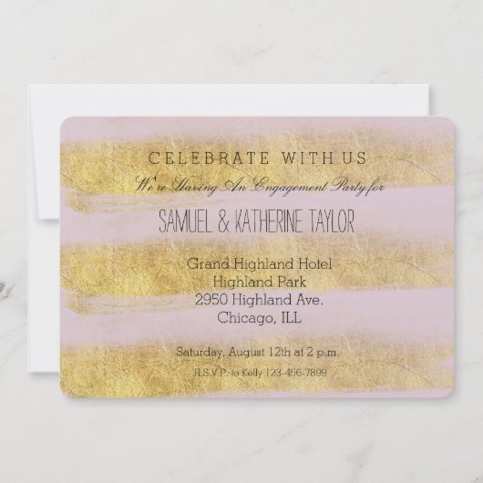 Goud en Roze Strepen Verloving Kaart (Voorkant)