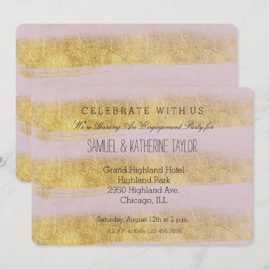 Goud en Roze Strepen Verloving Kaart (Voorkant / Achterkant)