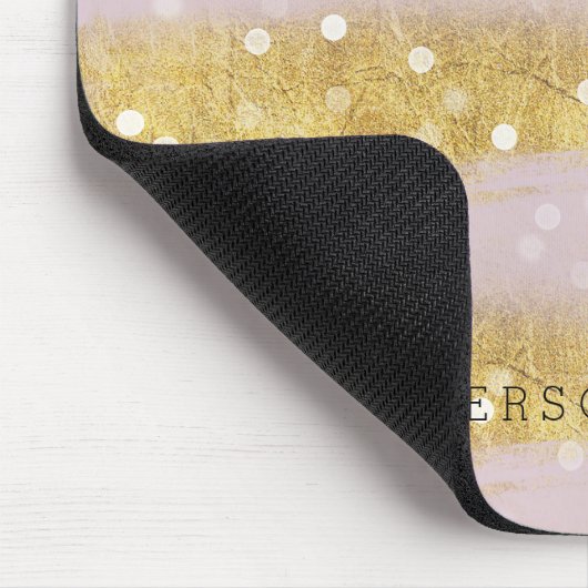 Goud en roze Stripes Bokeh Confetti Muismat (Hoek)