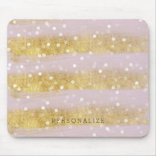 Goud en roze Stripes Bokeh Confetti Muismat