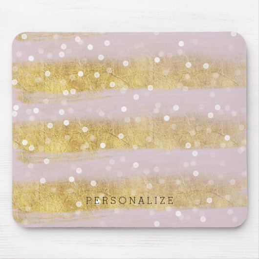 Goud en roze Stripes Bokeh Confetti Muismat (Voorkant)