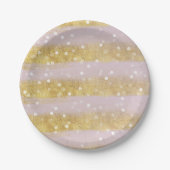 Goud en roze Stripes Bokeh Confetti Papieren Bordje (Voorkant)