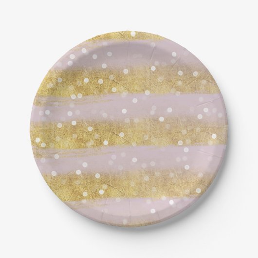 Goud en roze Stripes Bokeh Confetti Papieren Bordje (Voorkant)