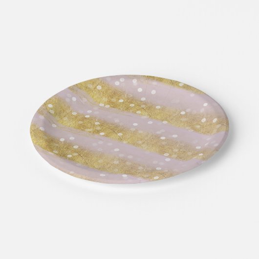 Goud en roze Stripes Bokeh Confetti Papieren Bordje (Gekanteld)