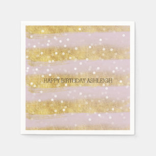 Goud en roze Stripes Bokeh Confetti Servetten