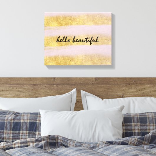 Goud en roze stropen canvas afdruk (Insitu (Slaapkamer))