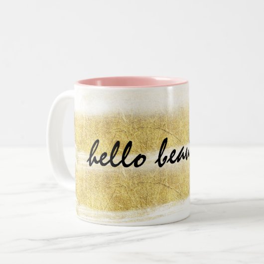 Goud en roze stropen tweekleurige koffiemok (Voorkant links)