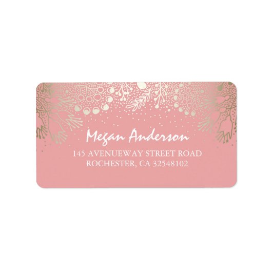 Goud en Roze Tuin Wonderland Bruiloft Etiket (Voorkant)