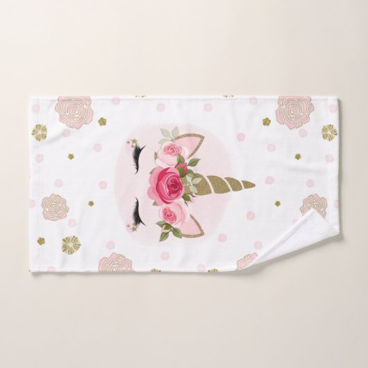 Goud en roze Unicorn Blooms Trendy Cute Bad Handdoek (Handdoek)